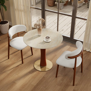 English Elm Modern Sintered Stone Round Dining Table Slate Matte Top Gold Accent Wood Leg W1535S00677