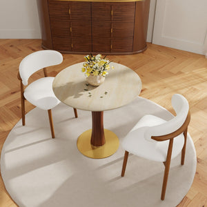 English Elm Modern Sintered Stone Round Dining Table Slate Matte Top Gold Accent Wood Leg W1535S00677