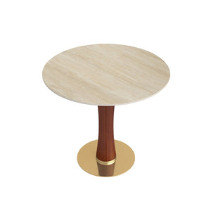 English Elm Modern Sintered Stone Round Dining Table Slate Matte Top Gold Accent Wood Leg W1535S00677