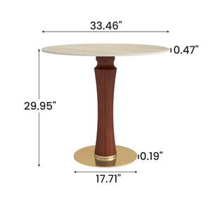 English Elm Modern Sintered Stone Round Dining Table Slate Matte Top Gold Accent Wood Leg W1535S00677