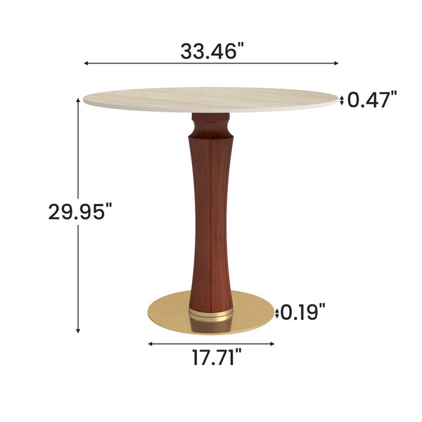 English Elm Modern Sintered Stone Round Dining Table Slate Matte Top Gold Accent Wood Leg W1535S00677