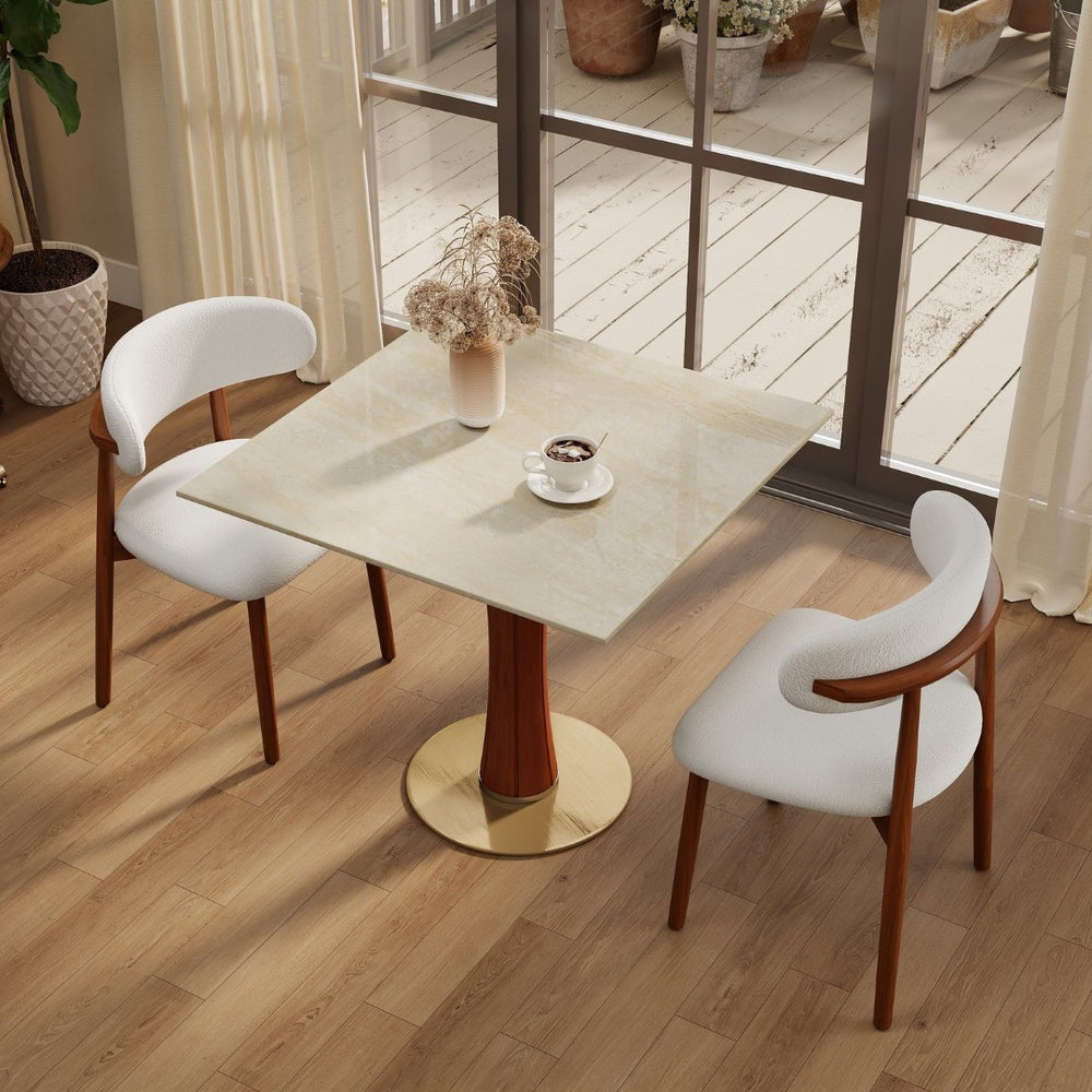 English Elm Modern Sintered Stone Square Dining Table Gold Base Wooden Legs Compact Bistro W1535S00678