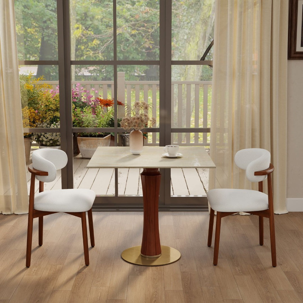 English Elm Modern Sintered Stone Square Dining Table Gold Base Wooden Legs Compact Bistro W1535S00678