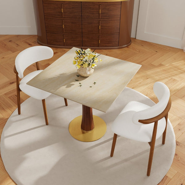 English Elm Modern Sintered Stone Square Dining Table Gold Base Wooden Legs Compact Bistro W1535S00678