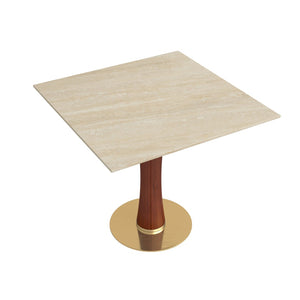 English Elm Modern Sintered Stone Square Dining Table Gold Base Wooden Legs Compact Bistro W1535S00678