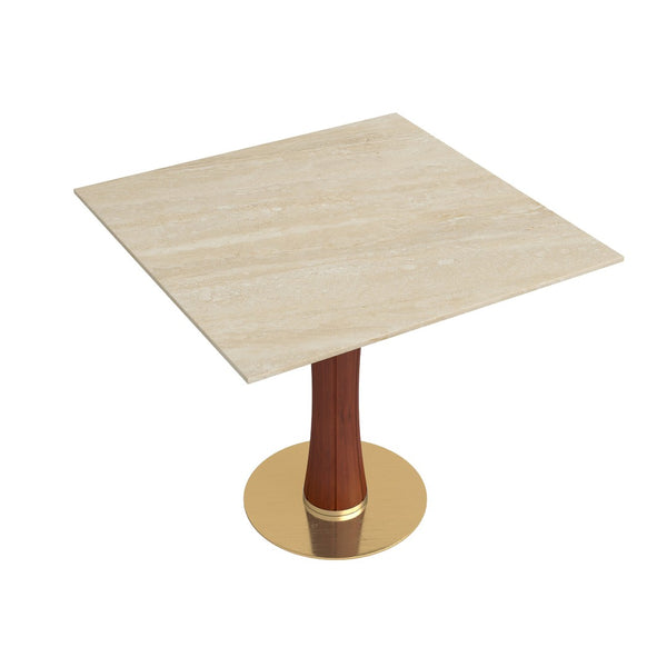 English Elm Modern Sintered Stone Square Dining Table Gold Base Wooden Legs Compact Bistro W1535S00678