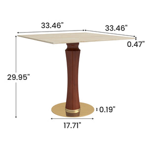English Elm Modern Sintered Stone Square Dining Table Gold Base Wooden Legs Compact Bistro W1535S00678
