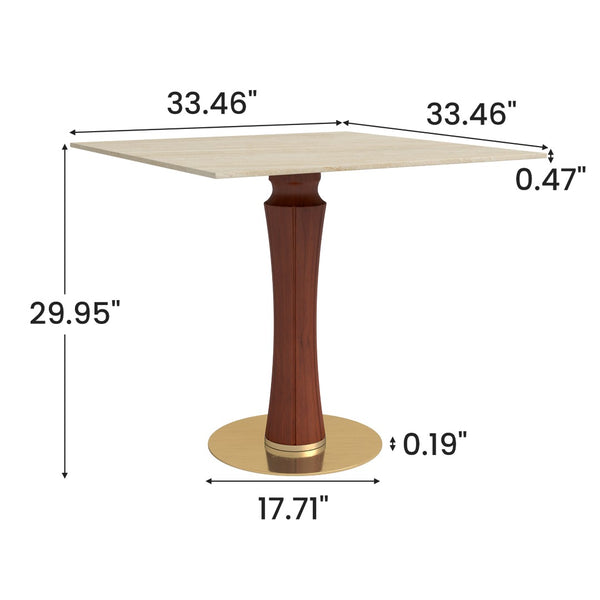 English Elm Modern Sintered Stone Square Dining Table Gold Base Wooden Legs Compact Bistro W1535S00678