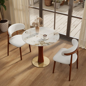 English Elm Modern Round Sintered Stone Dining Table Gold Base Wooden Leg Compact 2 Seat W1535S00679