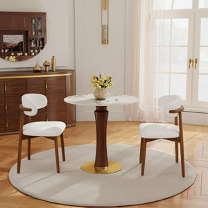 English Elm Modern Round Sintered Stone Dining Table Gold Base Wooden Leg Compact 2 Seat W1535S00679