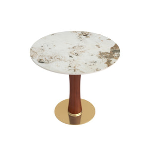 English Elm Modern Round Sintered Stone Dining Table Gold Base Wooden Leg Compact 2 Seat W1535S00679