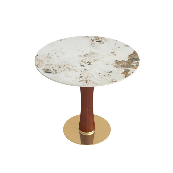 English Elm Modern Round Sintered Stone Dining Table Gold Base Wooden Leg Compact 2 Seat W1535S00679