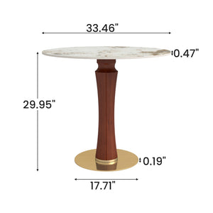 English Elm Modern Round Sintered Stone Dining Table Gold Base Wooden Leg Compact 2 Seat W1535S00679