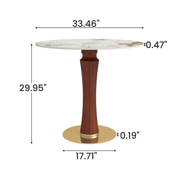 English Elm Modern Round Sintered Stone Dining Table Gold Base Wooden Leg Compact 2 Seat W1535S00679