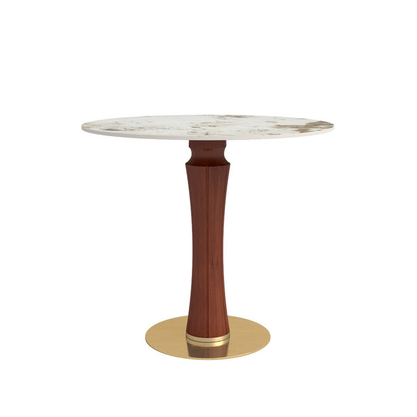 English Elm Modern Round Sintered Stone Dining Table Gold Base Wooden Leg Compact 2 Seat W1535S00679