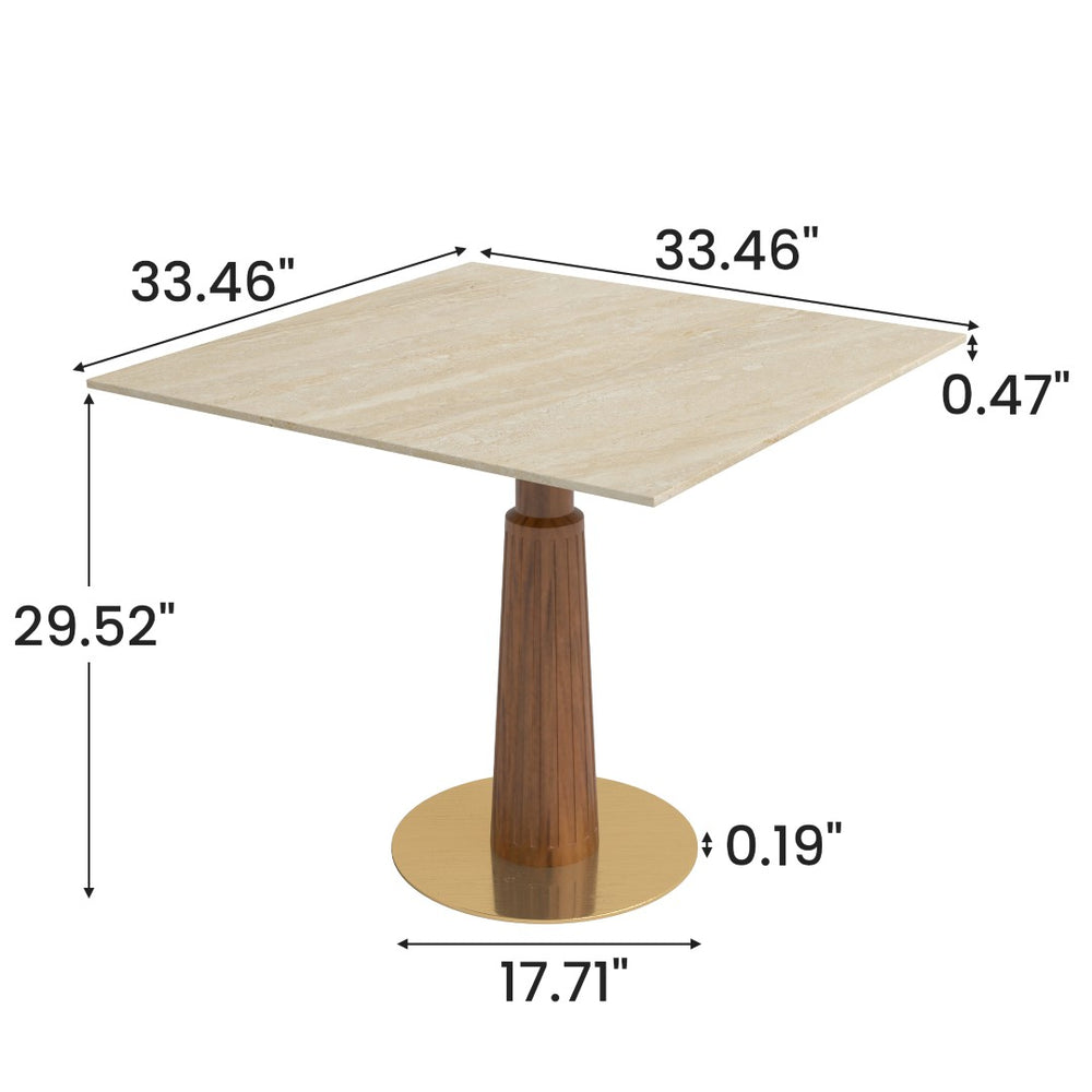 English Elm Modern Sintered Stone Square Dining Table Gold Base Wooden Legs Compact Seating W1535S00680