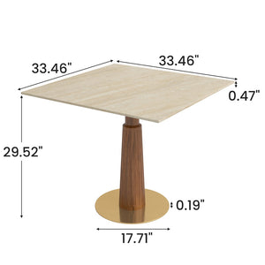 English Elm Modern Sintered Stone Square Dining Table Gold Base Wooden Legs Compact Seating W1535S00680