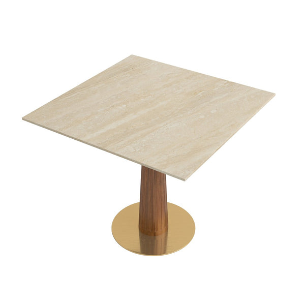 English Elm Modern Sintered Stone Square Dining Table Gold Base Wooden Legs Compact Seating W1535S00680