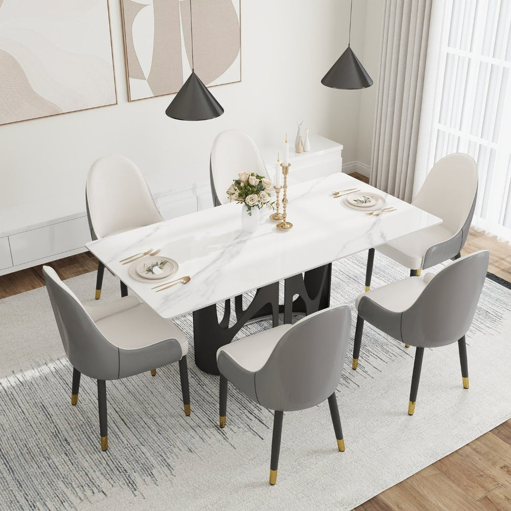 English Elm 70.86 Sintered Stone Rectangular Dining Table Seats 8 with Matte Black Iron Base W1535S00685