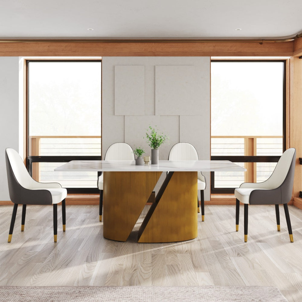 English Elm 70.86 Sintered Stone Rectangular Dining Table with Bronze Iron Legs Seats Eight W1535S00686