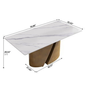 English Elm 70.86 Sintered Stone Rectangular Dining Table with Bronze Iron Legs Seats Eight W1535S00686
