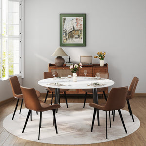 English Elm 59.05Modern Sintered Stone Round Dining Table Seats 6 with Iron Pedestal Base W1535S00688