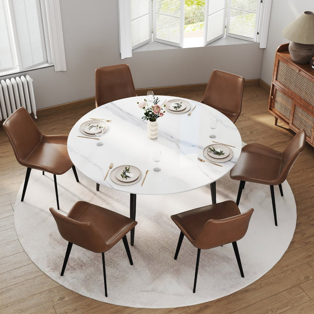 English Elm 59.05Modern Sintered Stone Round Dining Table Seats 6 with Iron Pedestal Base W1535S00688
