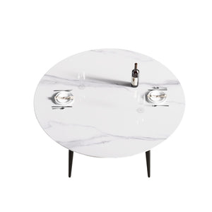English Elm 59.05Modern Sintered Stone Round Dining Table Seats 6 with Iron Pedestal Base W1535S00688