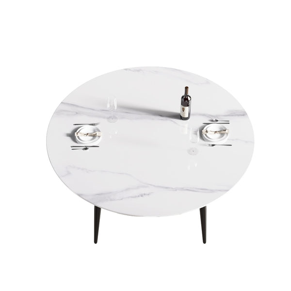 English Elm 59.05Modern Sintered Stone Round Dining Table Seats 6 with Iron Pedestal Base W1535S00688