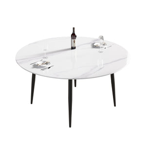 English Elm 59.05Modern Sintered Stone Round Dining Table Seats 6 with Iron Pedestal Base W1535S00688