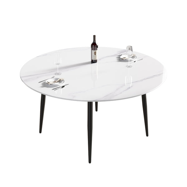 English Elm 59.05Modern Sintered Stone Round Dining Table Seats 6 with Iron Pedestal Base W1535S00688