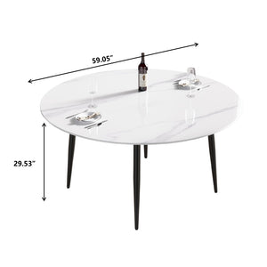 English Elm 59.05Modern Sintered Stone Round Dining Table Seats 6 with Iron Pedestal Base W1535S00688