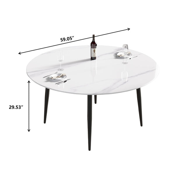 English Elm 59.05Modern Sintered Stone Round Dining Table Seats 6 with Iron Pedestal Base W1535S00688