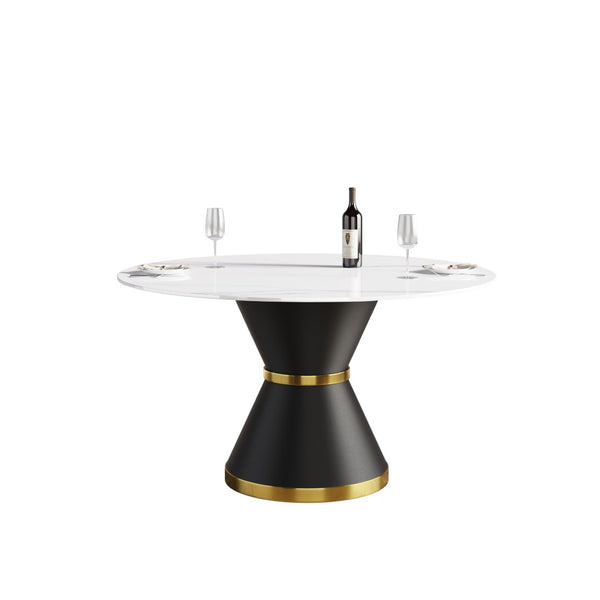 English Elm 53.15"modern Sintered Stone Round Dining Table Seats 6 with Sculptural Steel Pedestal W1535S00689