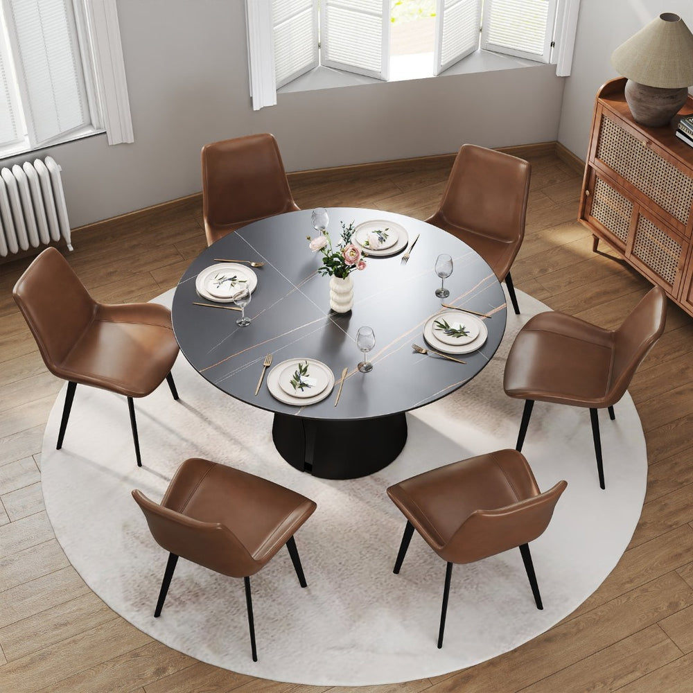 English Elm 53.15Modern Sintered Stone Round Dining Table Seats 6 with Carbon Steel Pedestal Base W1535S00690