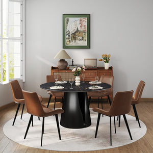 English Elm 53.15Modern Sintered Stone Round Dining Table Seats 6 with Carbon Steel Pedestal Base W1535S00690