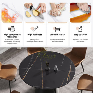 English Elm 53.15Modern Sintered Stone Round Dining Table Seats 6 with Carbon Steel Pedestal Base W1535S00690