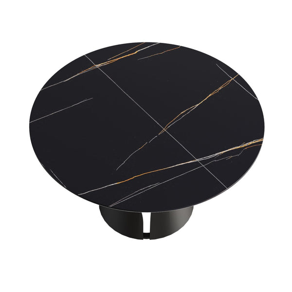 English Elm 53.15Modern Sintered Stone Round Dining Table Seats 6 with Carbon Steel Pedestal Base W1535S00690