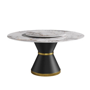 English Elm 59.05"modern Sintered Stone Round Dining Table Seats 8 with Built-in Turntable W1535S00697