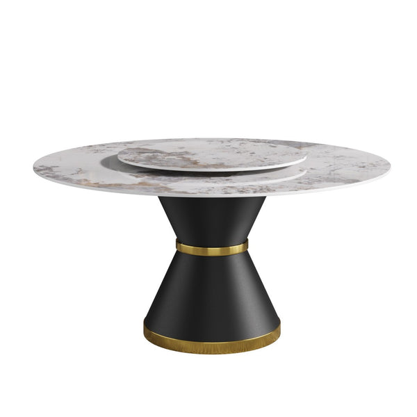 English Elm 59.05"modern Sintered Stone Round Dining Table Seats 8 with Built-in Turntable W1535S00697
