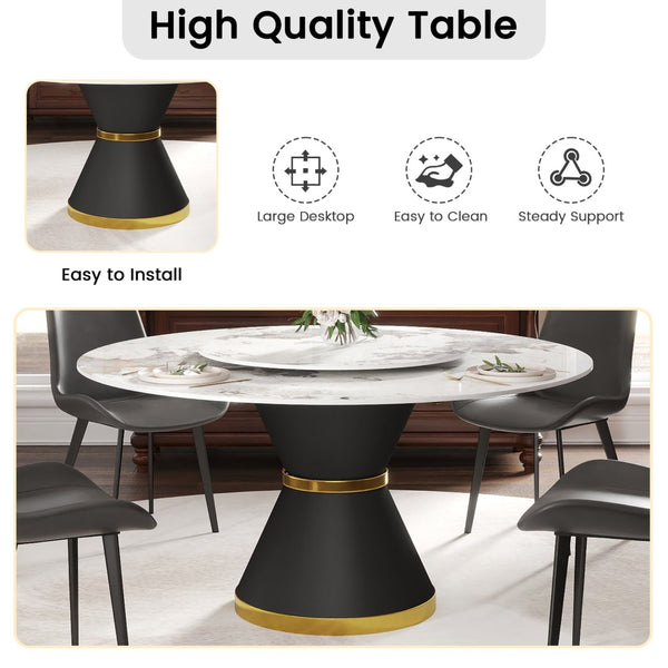 English Elm 59.05"modern Sintered Stone Round Dining Table Seats 8 with Built-in Turntable W1535S00697