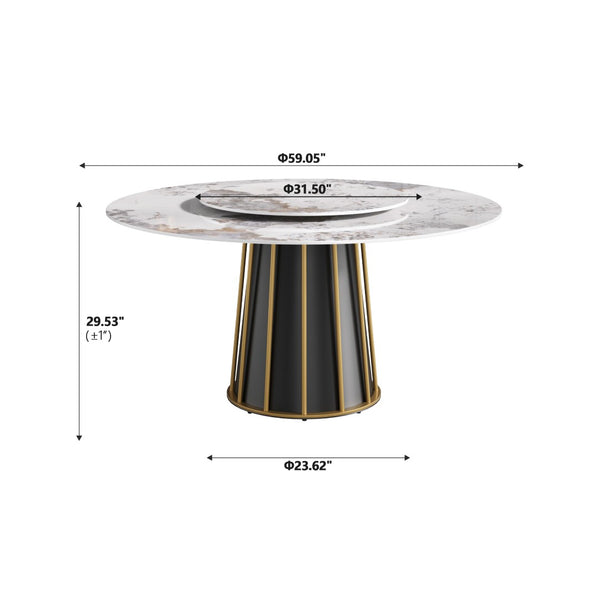 English Elm 59.05"modern Sintered Stone Round Dining Table Lazy Susan Turntable Seats Eight W1535S00698