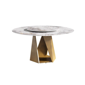 English Elm 59.05 Round Sintered Stone Dining Table Bronze Pedestal Base with Rotating Turntable Seats 8 W1535S00699