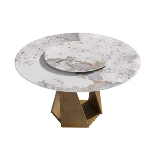 English Elm 59.05 Round Sintered Stone Dining Table Bronze Pedestal Base with Rotating Turntable Seats 8 W1535S00699