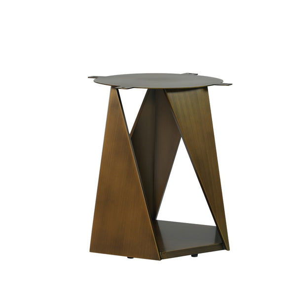English Elm 53" Round Sintered Stone Dining Table Brass Base Lazy Susan Seats Six Modern W1535S00703