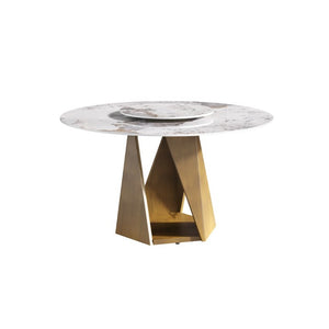 English Elm 53 Inch Round Sintered Stone Top Dining Table with Bronze Iron Base and Lazy Susan W1535S00703