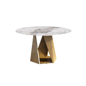 English Elm 53 Inch Round Sintered Stone Dining Table Seats Six with Bronze Pedestal Base W1535S00704