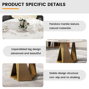 English Elm 53" Round Sintered Stone Dining Table Brass Base Lazy Susan Seats Six Modern W1535S00704