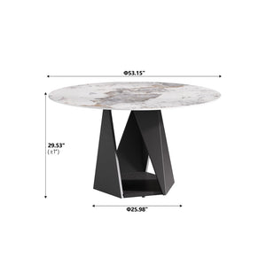 English Elm 53" Round Sintered Stone Dining Table Brass Base Lazy Susan Seats Six Modern W1535S00708