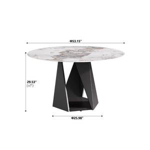 English Elm 53 Inch Round Sintered Stone Dining Table Seats 6 with Sculptural Black Iron Pedestal W1535S00708